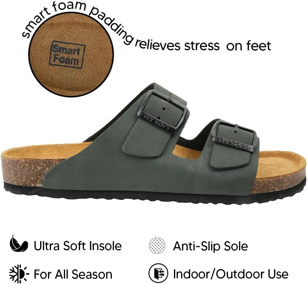 100% Genuine Leather Men's Sandals - Comfortable Cushioned Smart Foam Footbed, Slip-On Slides for Casual Summer Wear, Adjustable Fit, Durable Non-Slip Sole