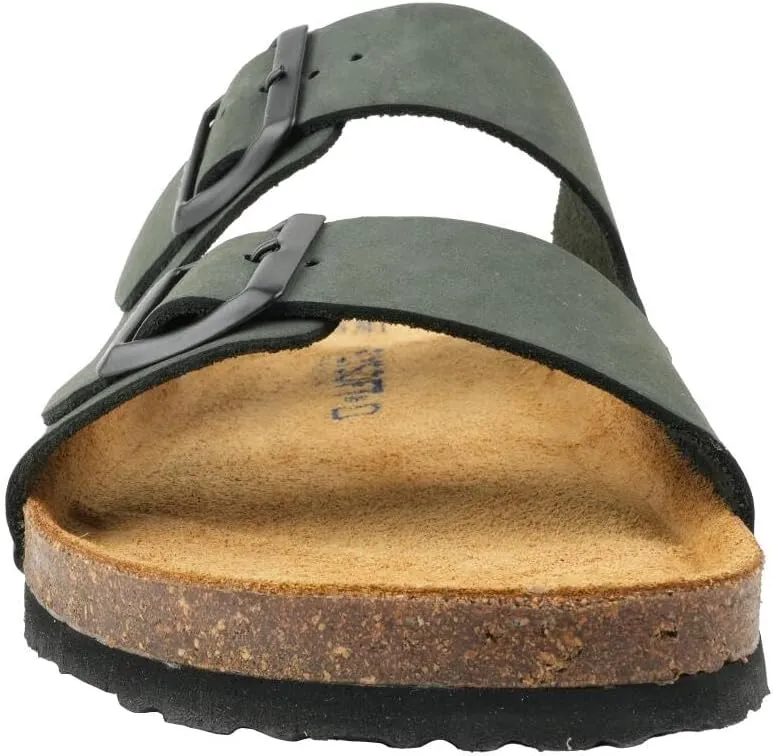 100% Genuine Leather Men's Sandals - Comfortable Cushioned Smart Foam Footbed, Slip-On Slides for Casual Summer Wear, Adjustable Fit, Durable Non-Slip Sole