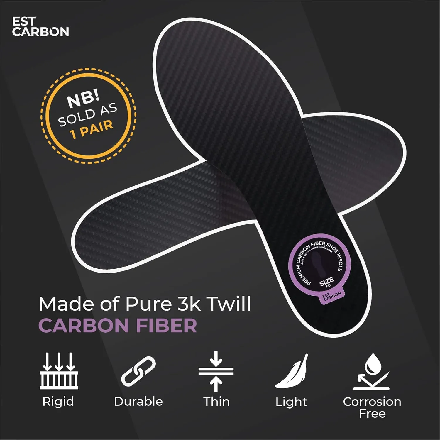 2 Piece (Pair) Carbon Fiber Insoles for Men & Women - Carbon Fiber Inserts for Basketball, Volleyball, Hiking,| Fits All Sneakers and Shoes - Enhances Athletic Performance Women 13, Men's 12-12.5