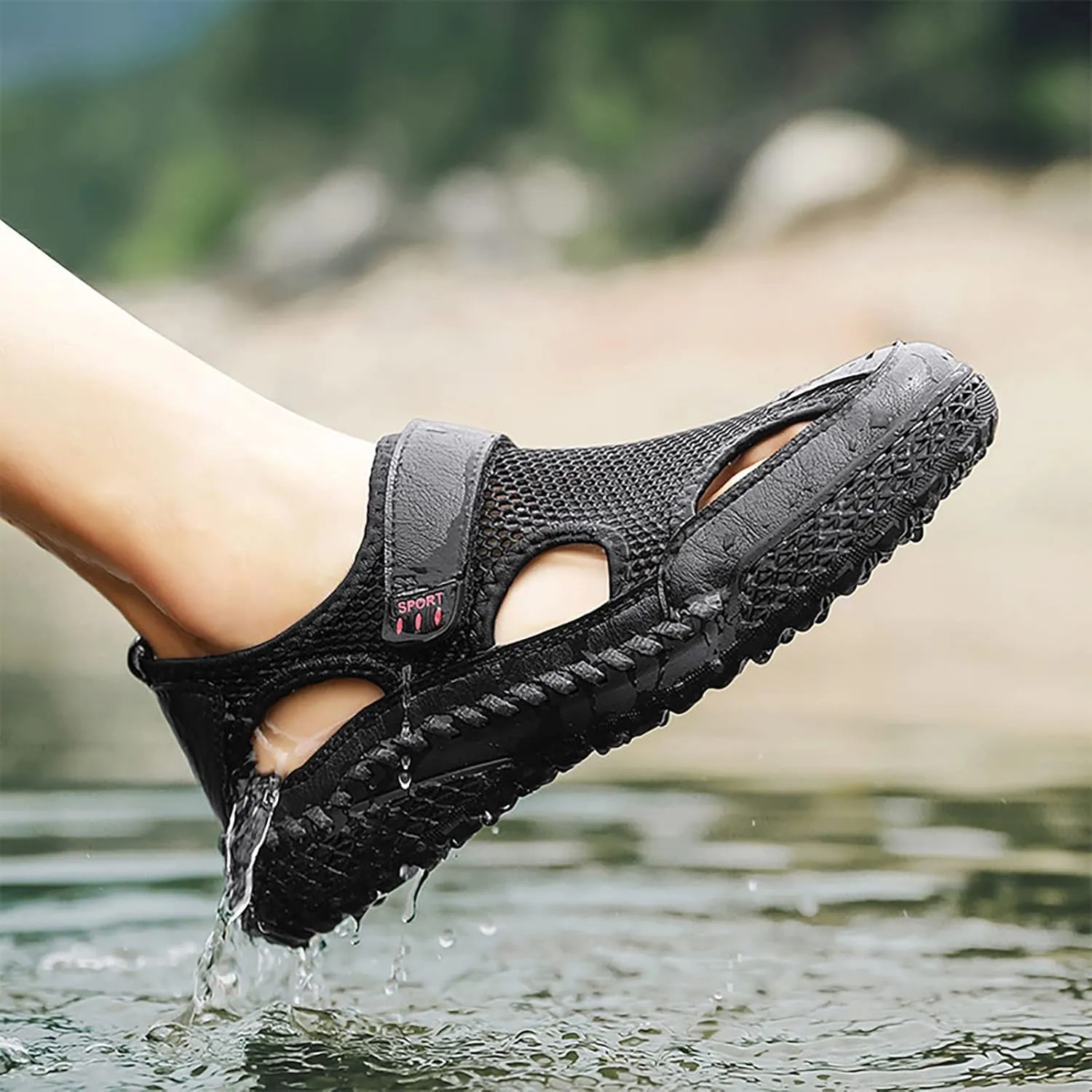 2023 Men's New Summer Breathable Versatile Trend Outdoor Handmade Large Beach Shoes Hollow Mesh Mens Slide Sandal Men's Fashi