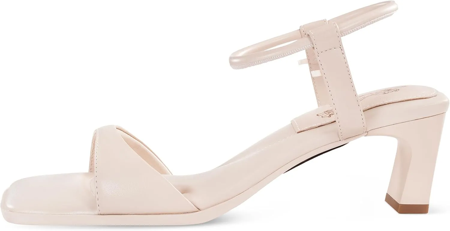 7or9 Women Sandals Heels for Women Comfortable Air-touch Foam Dressy Sandals Open Toe Non-Slip Ankle Strap Sofa Sandals - Almond, Red, Blue