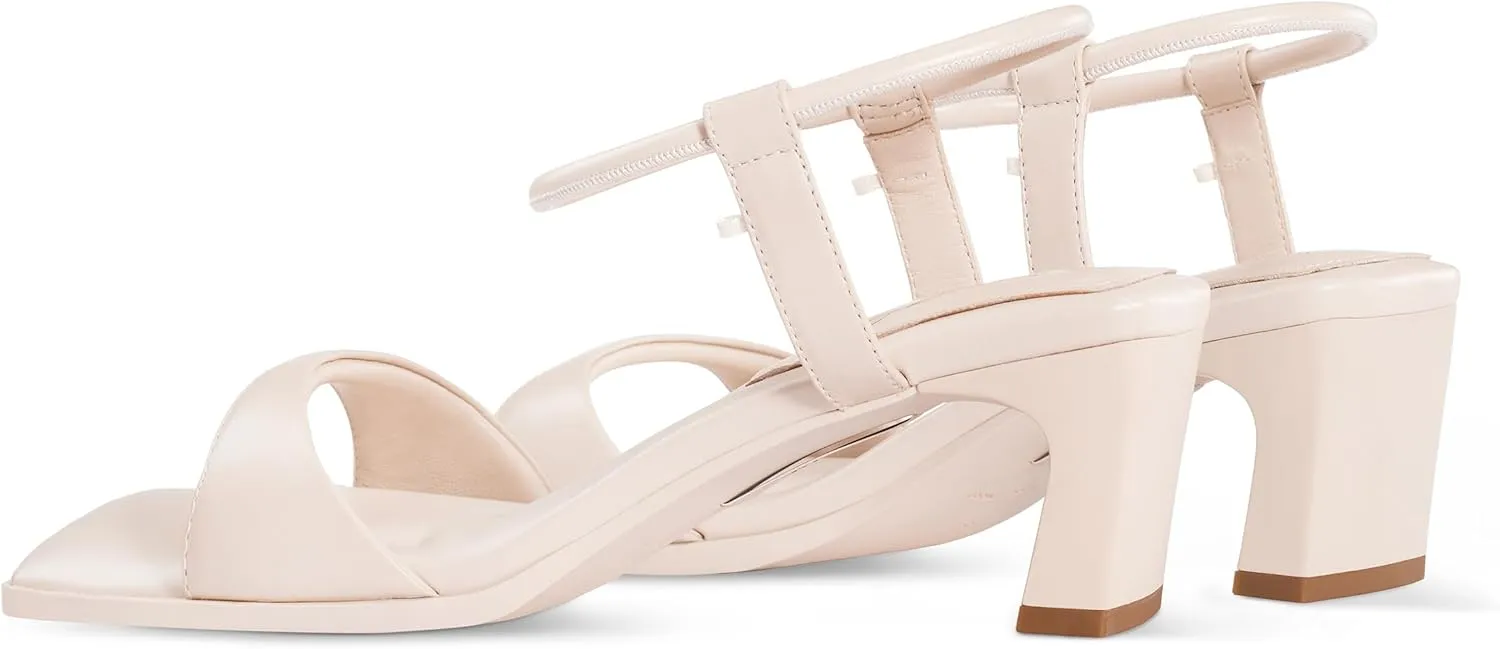 7or9 Women Sandals Heels for Women Comfortable Air-touch Foam Dressy Sandals Open Toe Non-Slip Ankle Strap Sofa Sandals - Almond, Red, Blue