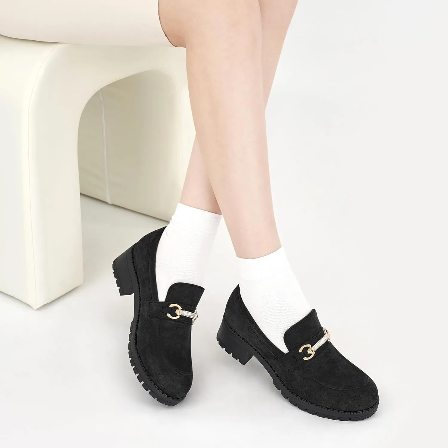 Ablanczoom Chunky Loafers for Women Platform: Comfortable Suede Penny Womens Loafer Dressy Slip On Casual Office Business Shoes