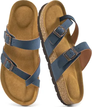 Ablanczoom Comfortable Sandals Womens Slides: Cork Footbed Beach Summer Women Sandal Shoes with Adjustable Buckle