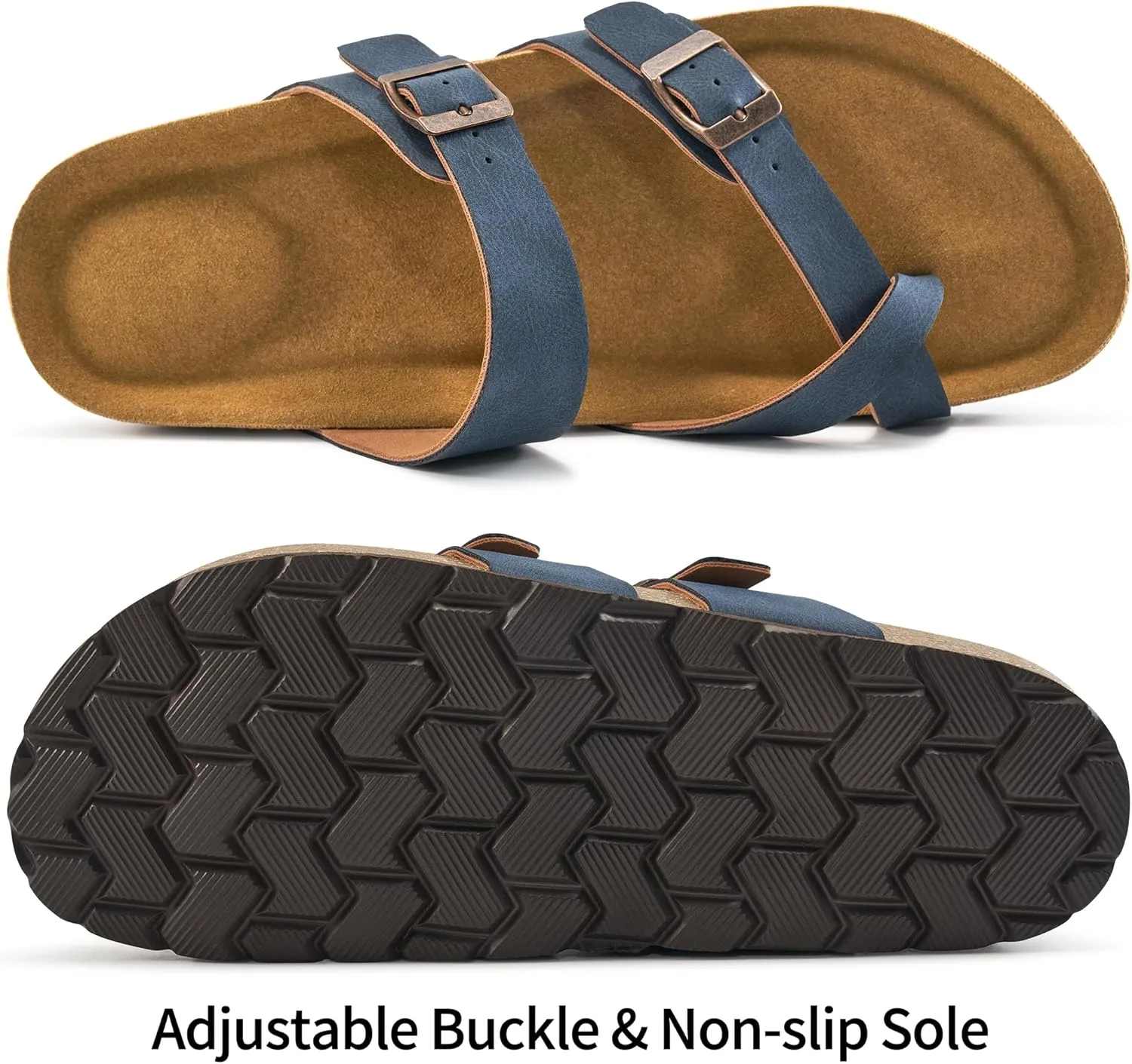 Ablanczoom Comfortable Sandals Womens Slides: Cork Footbed Beach Summer Women Sandal Shoes with Adjustable Buckle