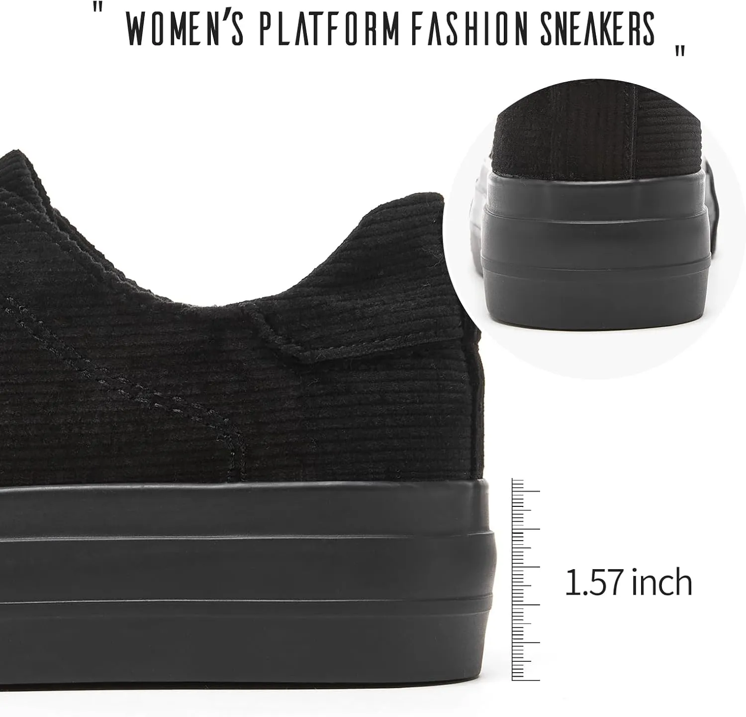 Adokoo Women's Platform Sneakers Corduroy White Sneakers Shoes for Women Black Low Top Lace Up Casual Fashion Walking Shoes