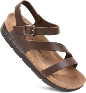 AEROTHOTIC Leather Platform Sandals with Arch Support Strappy Memory Foam Comfortable Slip On Perfect for Outing Party Everyday Wedge Sandals for Women
