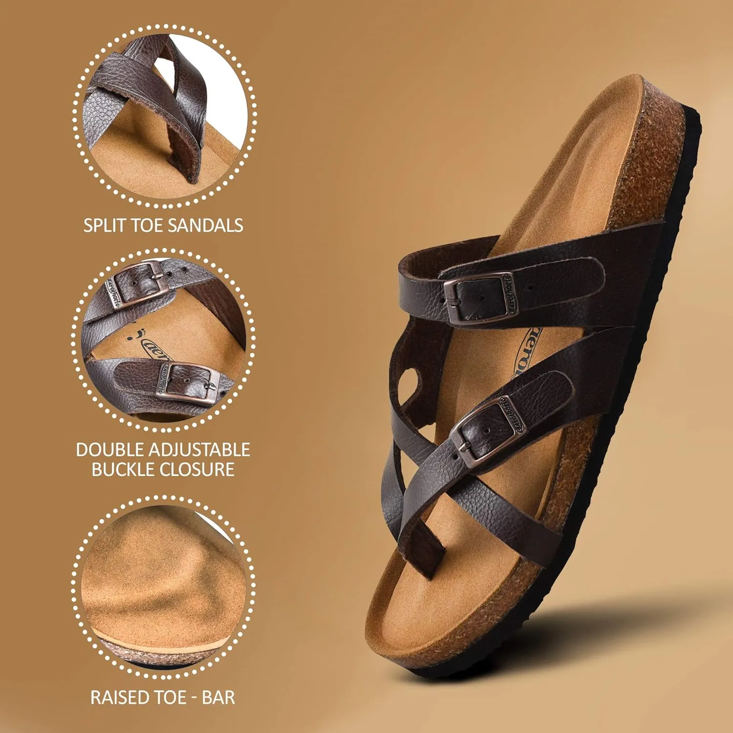 AEROTHOTIC Womens Strappy Slip-On Modern Memory Foam Cushion Footbed Outdoor Adjustable Buckle Cork Footbed Slides for Sandals with Comfortable Arch Support
