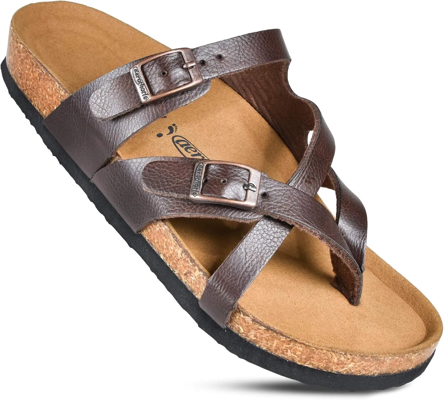 AEROTHOTIC Womens Strappy Slip-On Modern Memory Foam Cushion Footbed Outdoor Adjustable Buckle Cork Footbed Slides for Sandals with Comfortable Arch Support