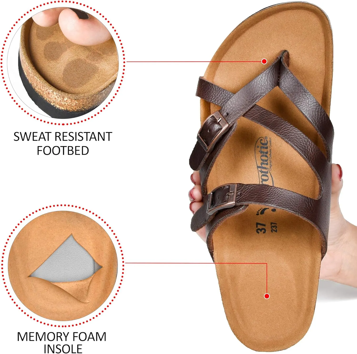 AEROTHOTIC Womens Strappy Slip-On Modern Memory Foam Cushion Footbed Outdoor Adjustable Buckle Cork Footbed Slides for Sandals with Comfortable Arch Support