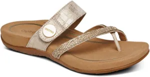 Aetrex Izzy Memory Foam Footbed Faux Leather Adjustable Orthopedic Slide Sandals for Women - Pressure Relief Pain Arch Support Sandals Women's