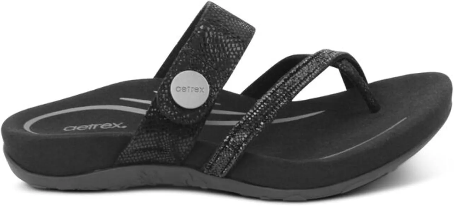 Aetrex Izzy Memory Foam Footbed Faux Leather Adjustable Orthopedic Slide Sandals for Women - Pressure Relief Pain Arch Support Sandals Women's