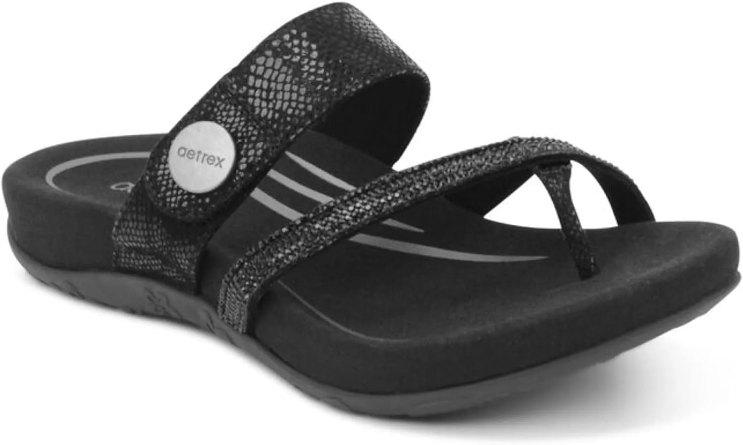 Aetrex Izzy Memory Foam Footbed Faux Leather Adjustable Orthopedic Slide Sandals for Women - Pressure Relief Pain Arch Support Sandals Women's
