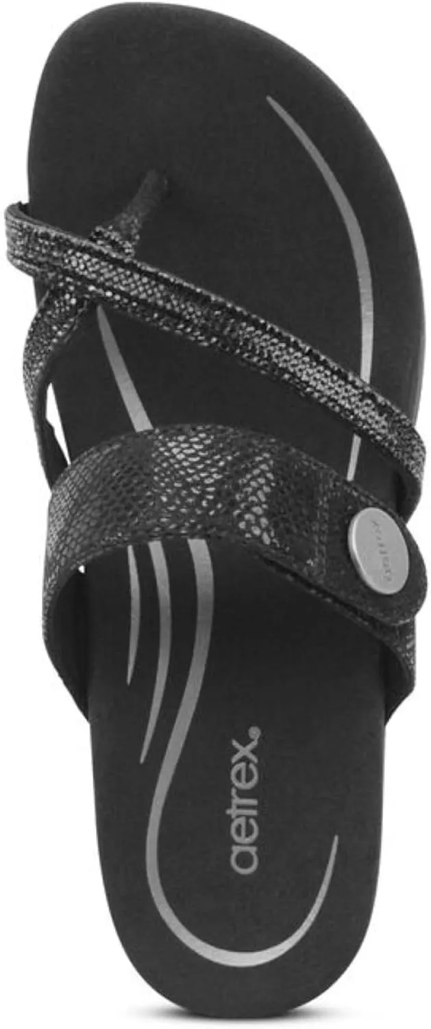 Aetrex Izzy Memory Foam Footbed Faux Leather Adjustable Orthopedic Slide Sandals for Women - Pressure Relief Pain Arch Support Sandals Women's