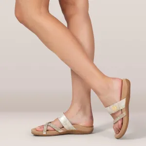Aetrex Izzy Memory Foam Footbed Faux Leather Adjustable Orthopedic Slide Sandals for Women - Pressure Relief Pain Arch Support Sandals Women's