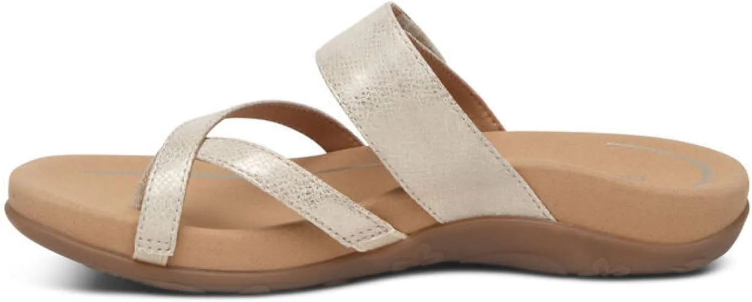 Aetrex Izzy Memory Foam Footbed Faux Leather Adjustable Orthopedic Slide Sandals for Women - Pressure Relief Pain Arch Support Sandals Women's