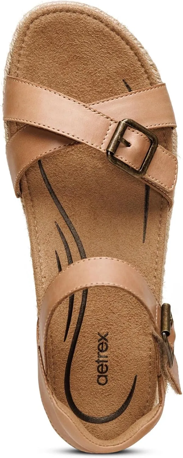 Aetrex Paula Orthopedic Open Toe Comfortable Arch Support Leather Platform Sandals - Memory Foam Footbed Adjustable Ankle Strap Platform Sandals Women