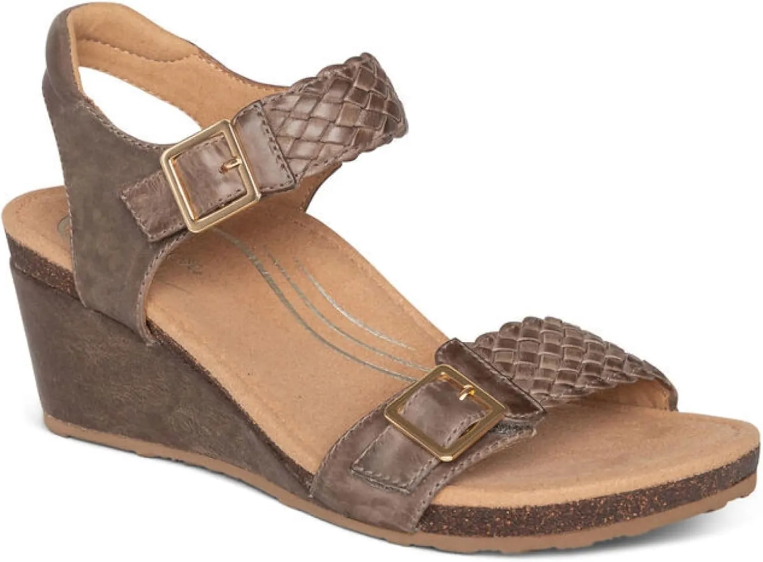Aetrex Women's Grace Orthopedic Adjustable Woven Wedge Sandals - Ankle Strap Arch Support Platform Wedge Shoes