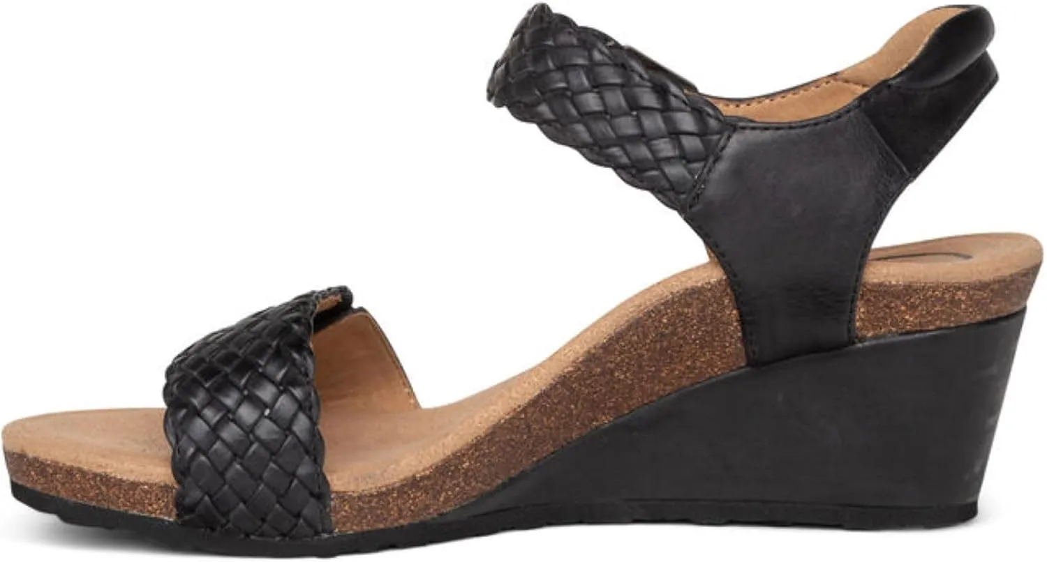 Aetrex Women's Grace Orthopedic Adjustable Woven Wedge Sandals - Ankle Strap Arch Support Platform Wedge Shoes