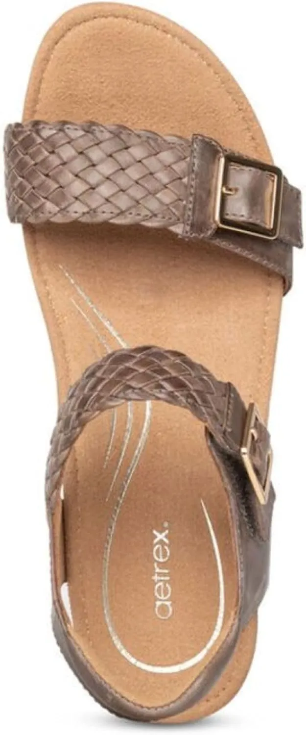 Aetrex Women's Grace Orthopedic Adjustable Woven Wedge Sandals - Ankle Strap Arch Support Platform Wedge Shoes