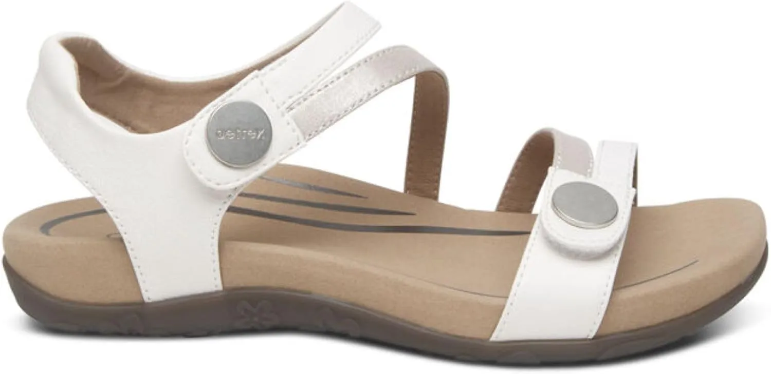 Aetrex Women's Jess Orthopedic Adjustable Quarter Strap Sandals - Comfort Memory Foam Fashion Flat Womens Sandals with Arch Support