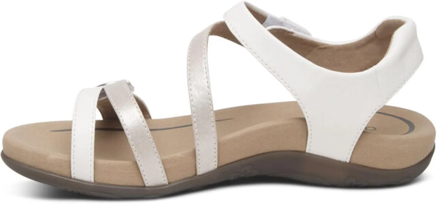 Aetrex Women's Jess Orthopedic Adjustable Quarter Strap Sandals - Comfort Memory Foam Fashion Flat Womens Sandals with Arch Support