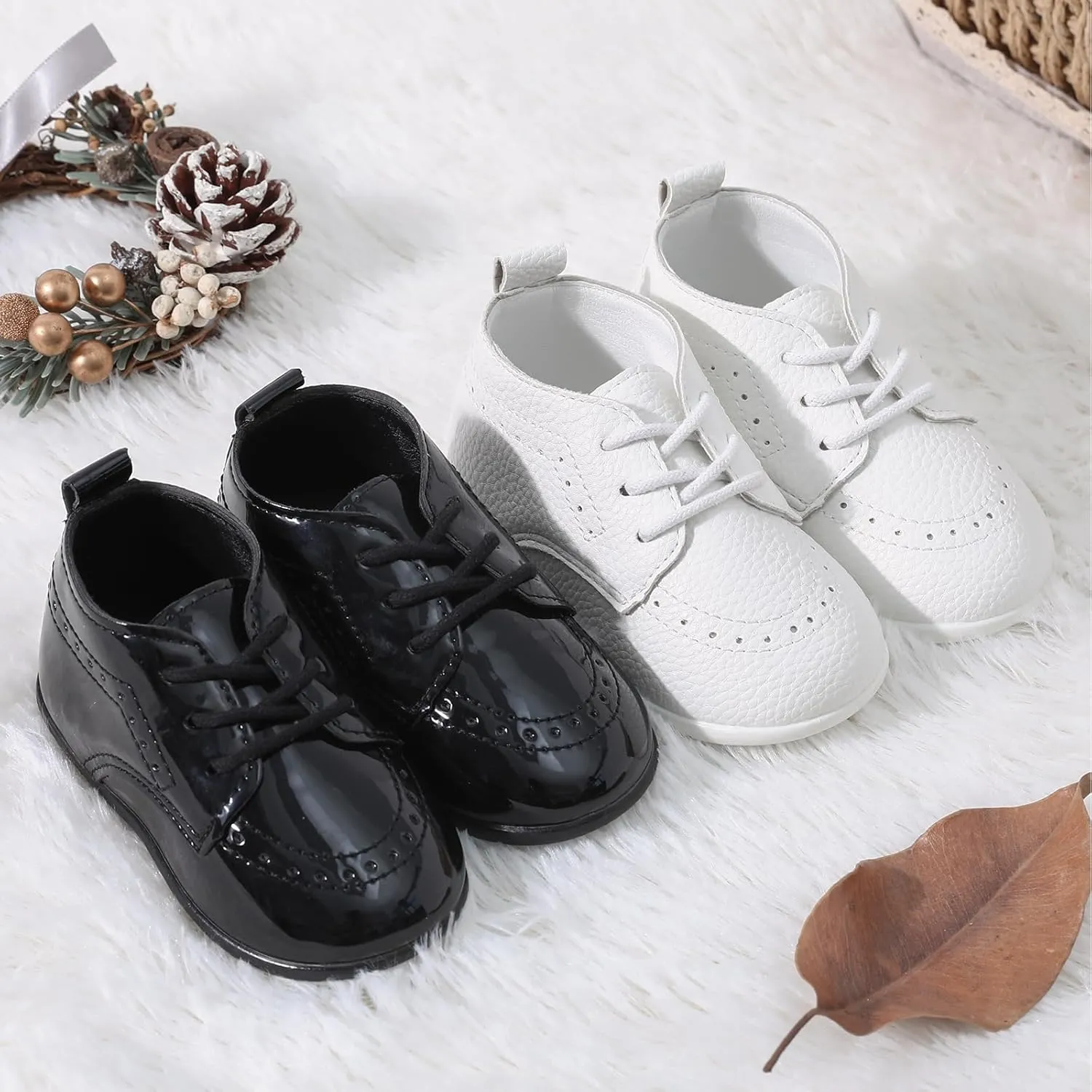 AGJ Baby Boy Dress Shoes Infant Oxford Loafers Wedding PU Leather Rubber Shoes Toddler Girl Flats Walking Shoes Set 3-24 Months