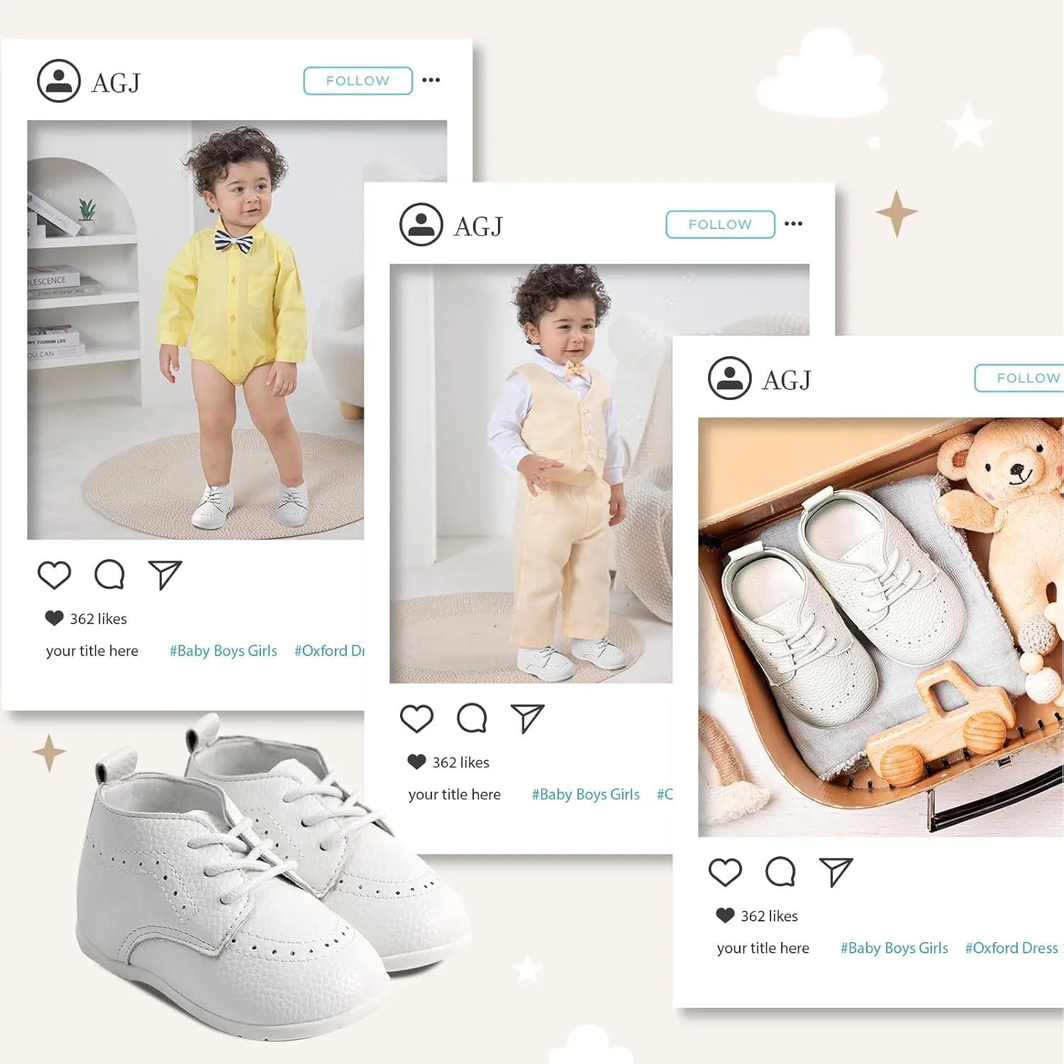 AGJ Baby Boy Dress Shoes Infant Oxford Loafers Wedding PU Leather Rubber Shoes Toddler Girl Flats Walking Shoes Set 3-24 Months