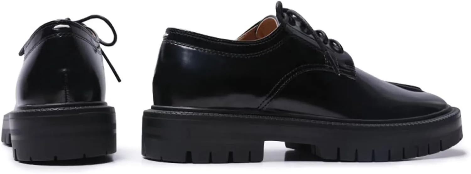 Agodor Women Split Toe Tabi Shoes Mary Janes Platform Patent Chunky Heeled Loafers Lace Up Uniform Dress Shoes
