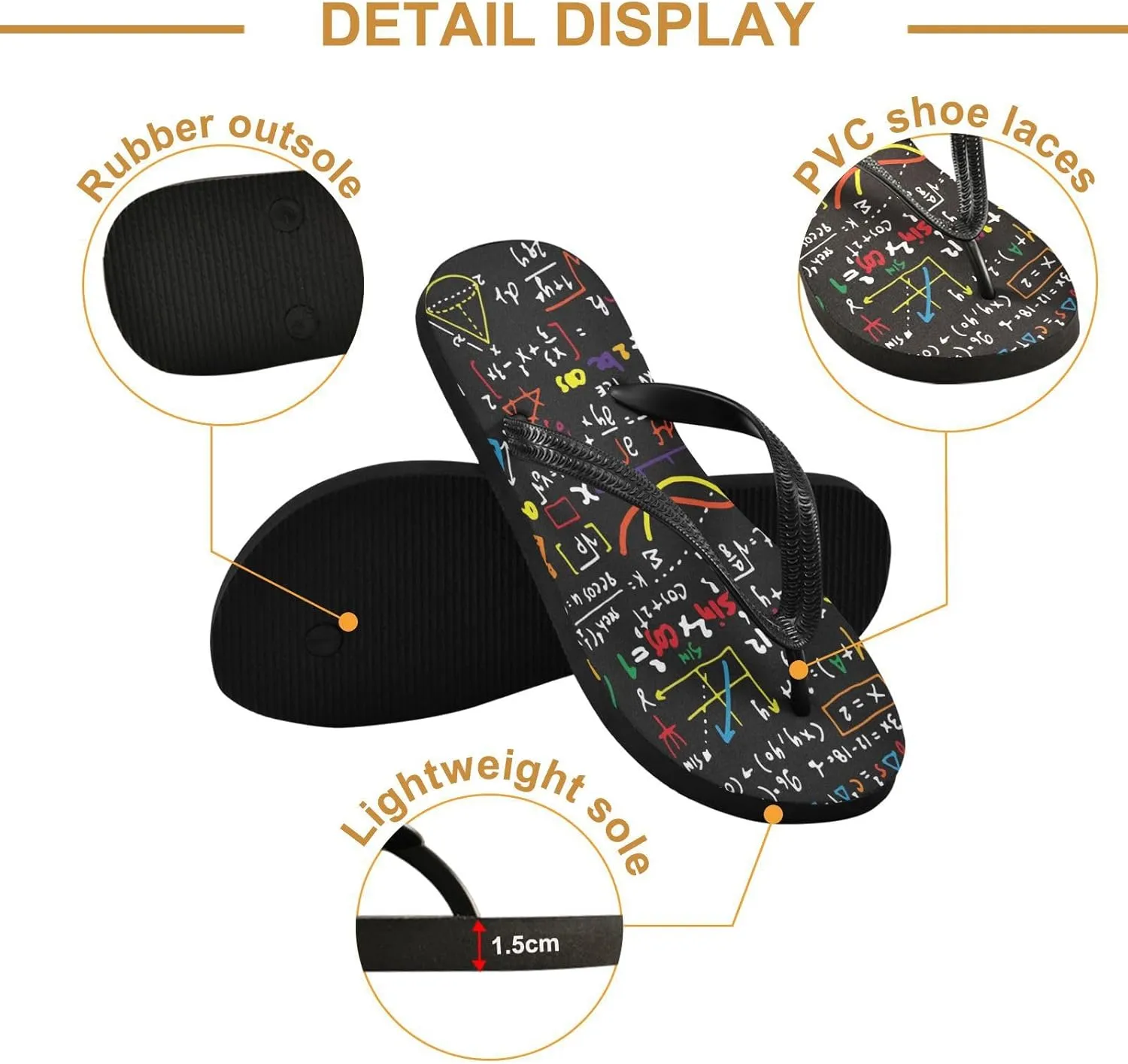 ALAZA Math Linear Formulas and Calculation Flip Flops for Women Fashion Beach Slippers Comfort Mens Flip Flops Non-Slip Rubber Shower Slippers Sandal for Hotel Travel Sport,XS