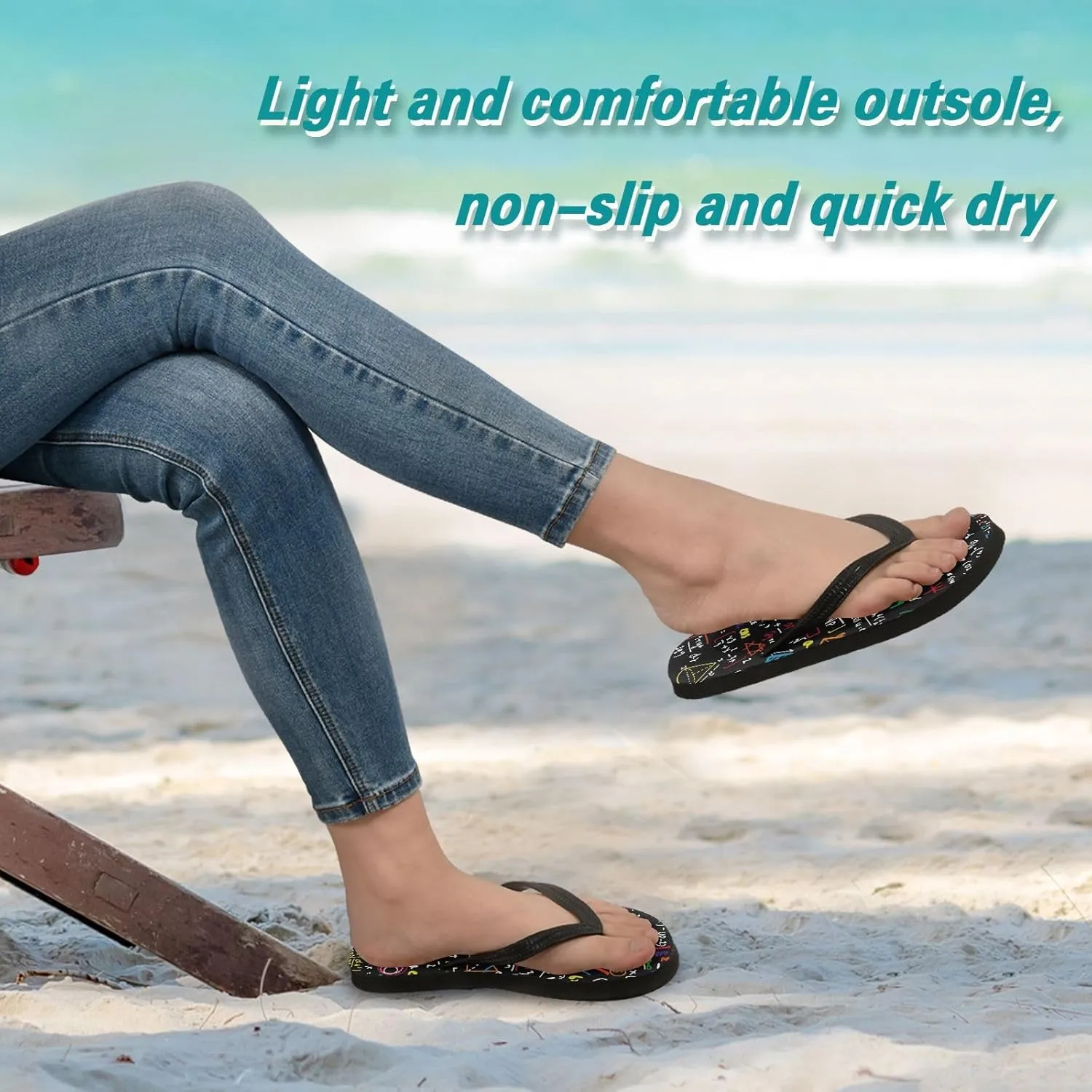 ALAZA Math Linear Formulas and Calculation Flip Flops for Women Fashion Beach Slippers Comfort Mens Flip Flops Non-Slip Rubber Shower Slippers Sandal for Hotel Travel Sport,XS