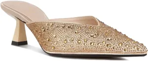 Aldora Rhinestones Embellished Satin Mules