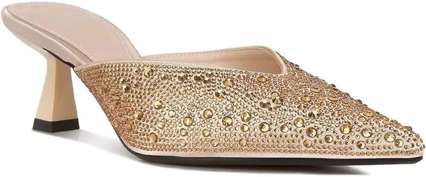 Aldora Rhinestones Embellished Satin Mules