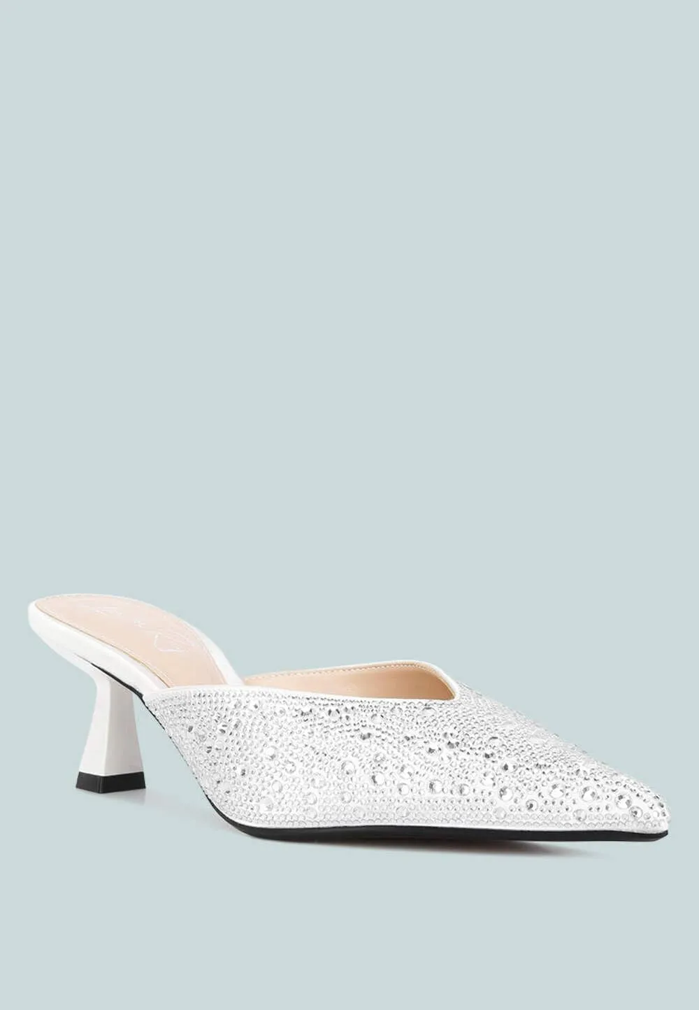 Aldora Rhinestones Embellished Satin Mules