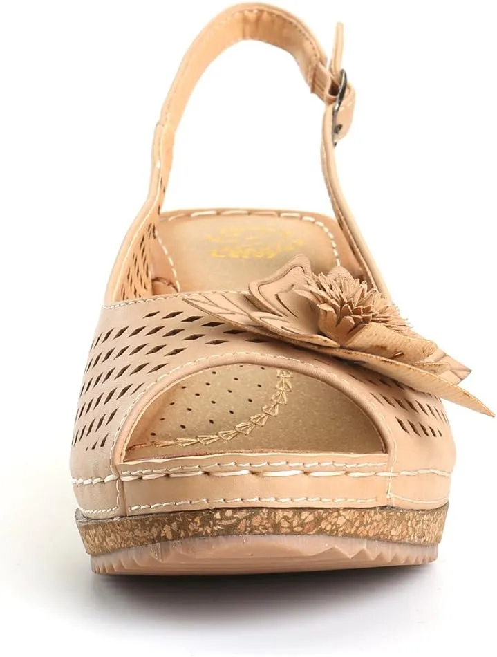 Alexis Leroy Wedge Heel Cut-Out Vamp Peep Toe Slingback Women's Sandals