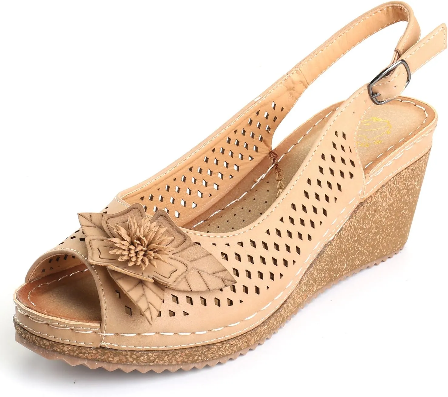 Alexis Leroy Wedge Heel Cut-Out Vamp Peep Toe Slingback Women's Sandals