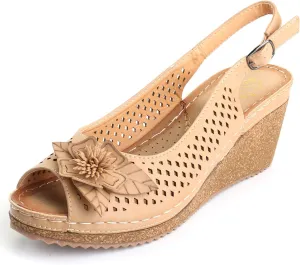 Alexis Leroy Wedge Heel Cut-Out Vamp Peep Toe Slingback Women's Sandals