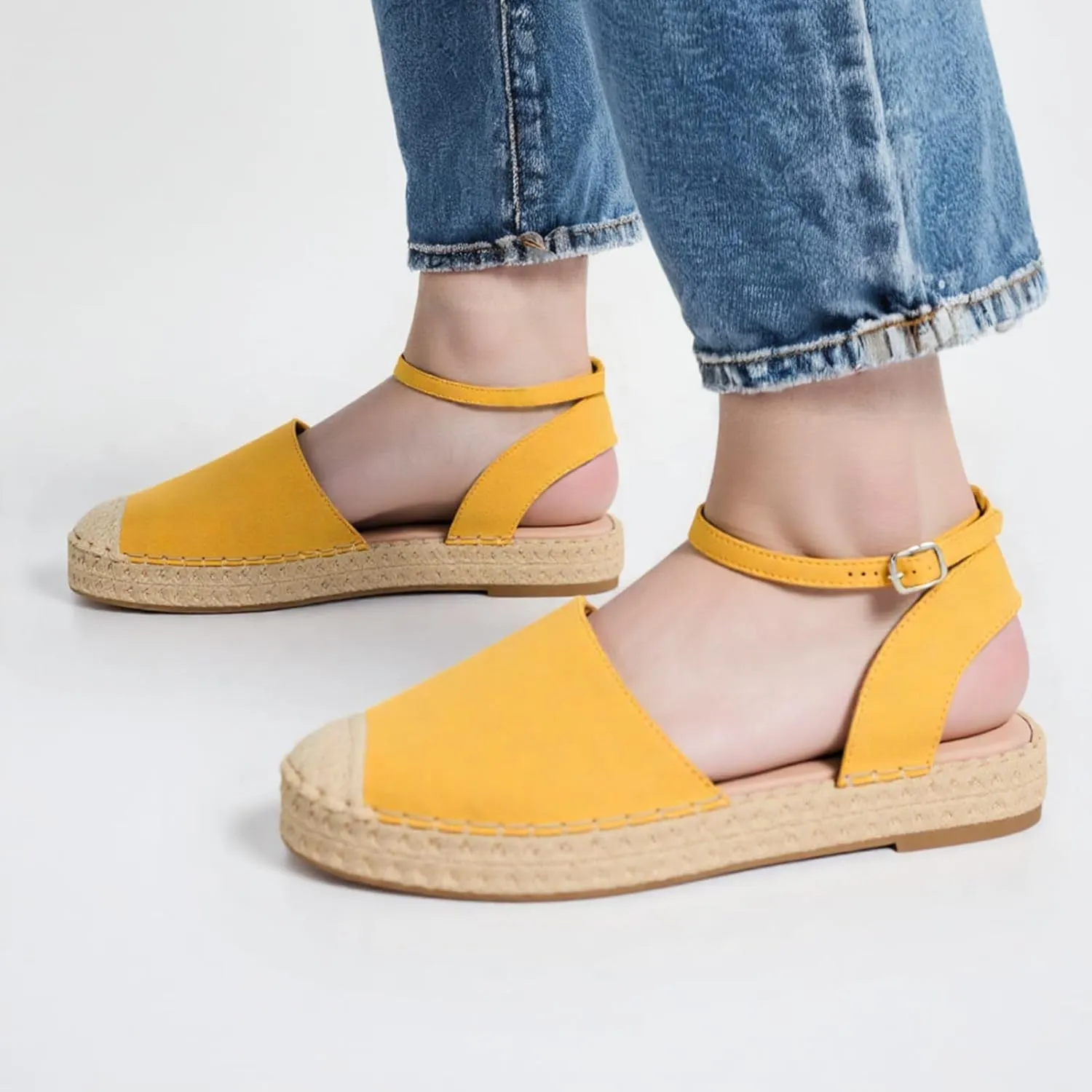 Alexis Leroy Women's Closed Toe Hollow Out Vamp Ankle Strap Platform Espadrille Sandals