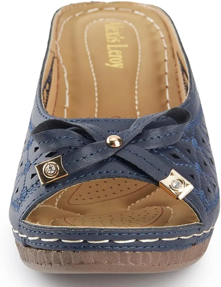 Alexis Leroy Women's Comfort Open Toe Slip on Wedge Sandals