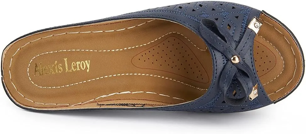 Alexis Leroy Women's Comfort Open Toe Slip on Wedge Sandals
