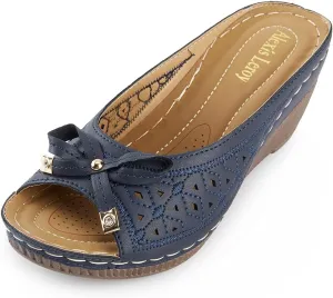Alexis Leroy Women's Comfort Open Toe Slip on Wedge Sandals