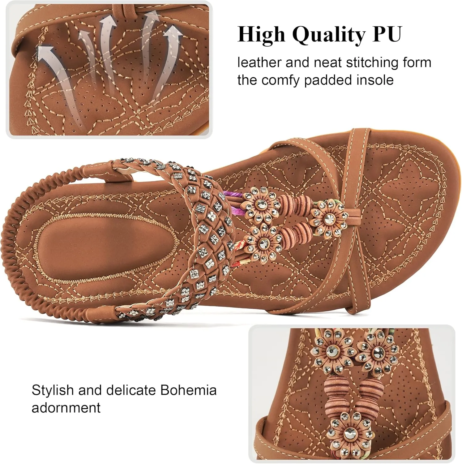 Alicegana Sandals for Women 2025 Dressy - Comfort Bohemian Summer Flats Ankle Elastic Strap Casual Walking Beach Shoes