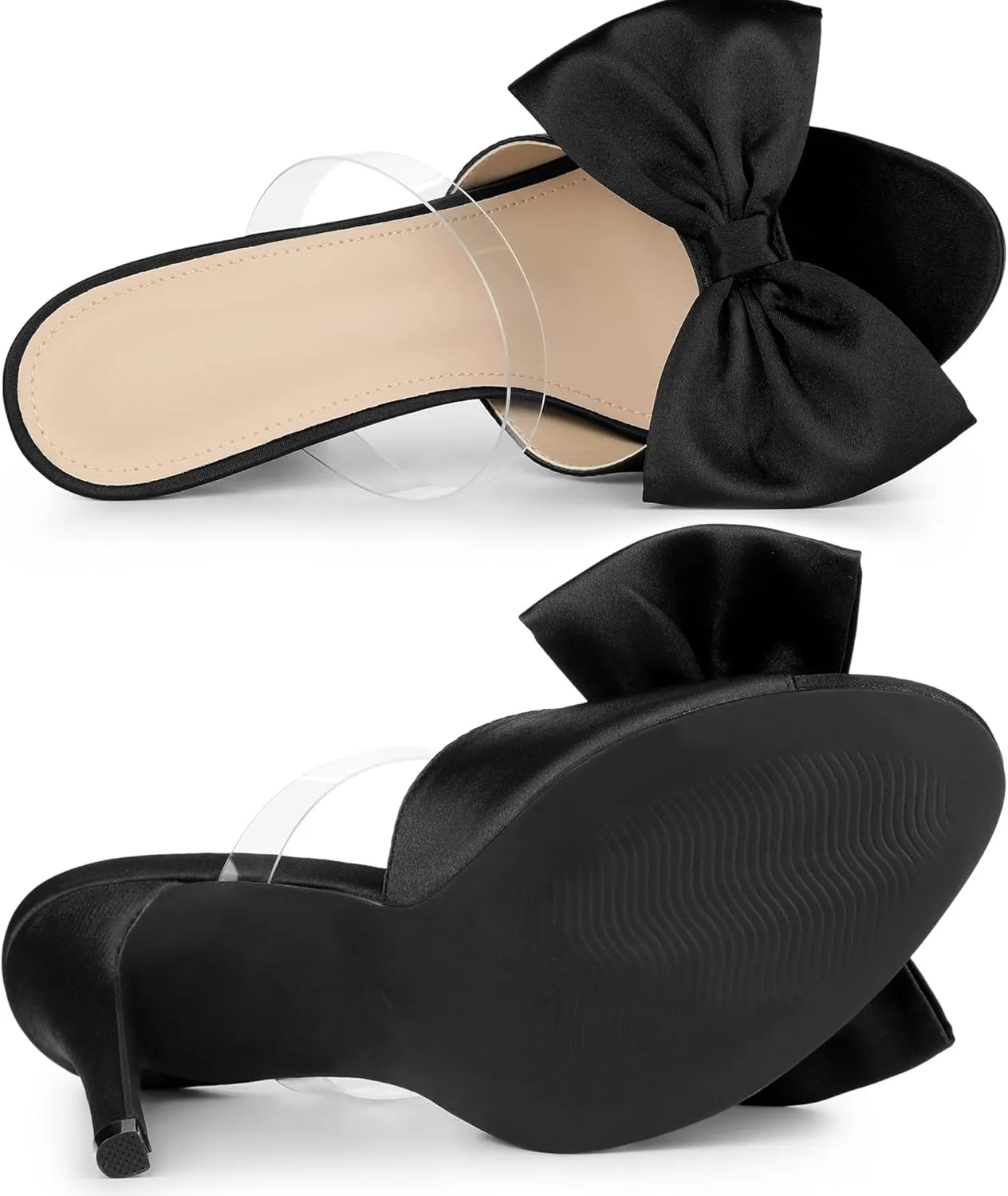 Allegra K Women's Bow Sandal Stiletto Heels Mules Heel Sandals