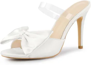 Allegra K Women's Bow Sandal Stiletto Heels Mules Heel Sandals