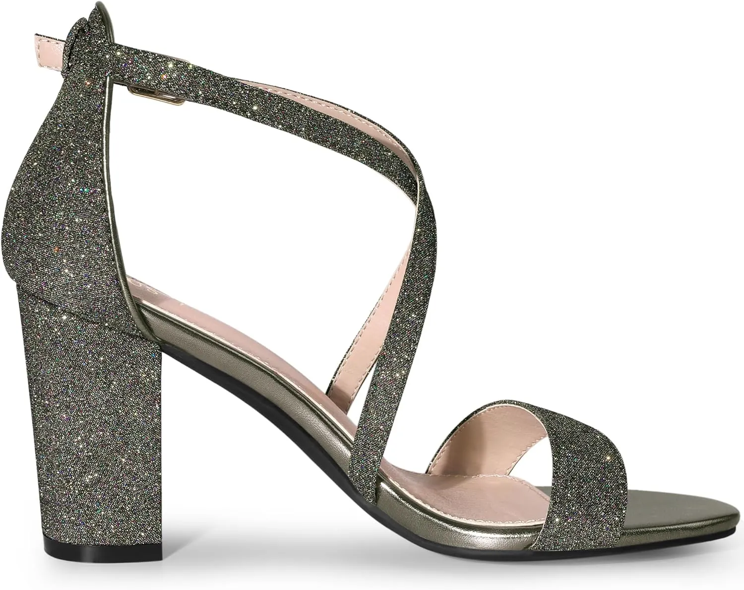 Allegra K Women's Glitter Crisscross Strap Block Heels Sandals