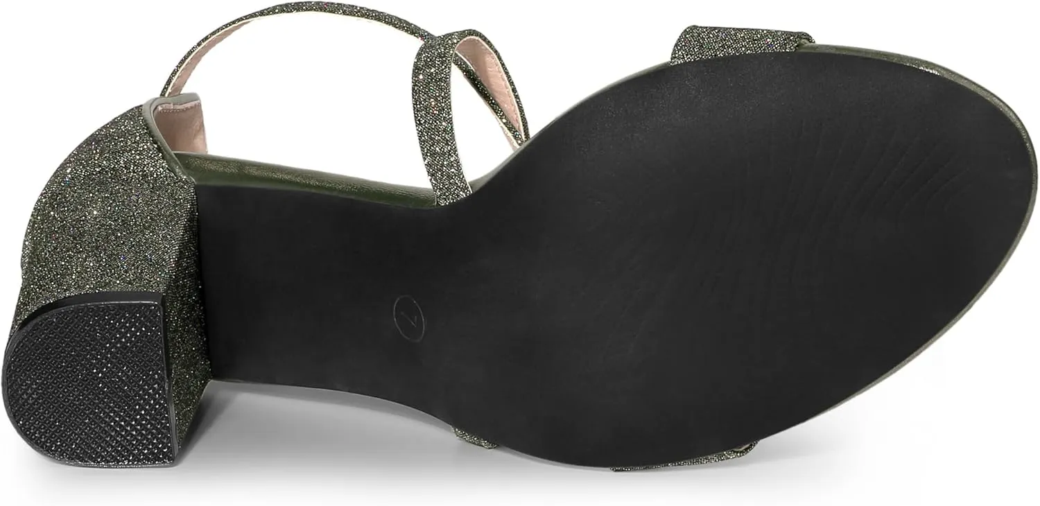 Allegra K Women's Glitter Crisscross Strap Block Heels Sandals