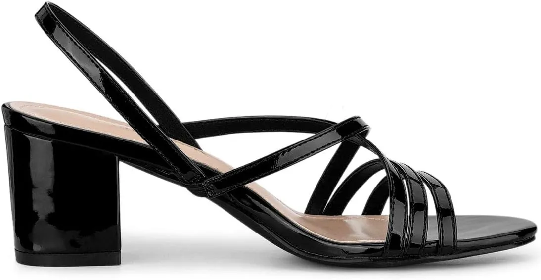Allegra K Women's Strappy Slingback Chunky Heels Slide Sandals