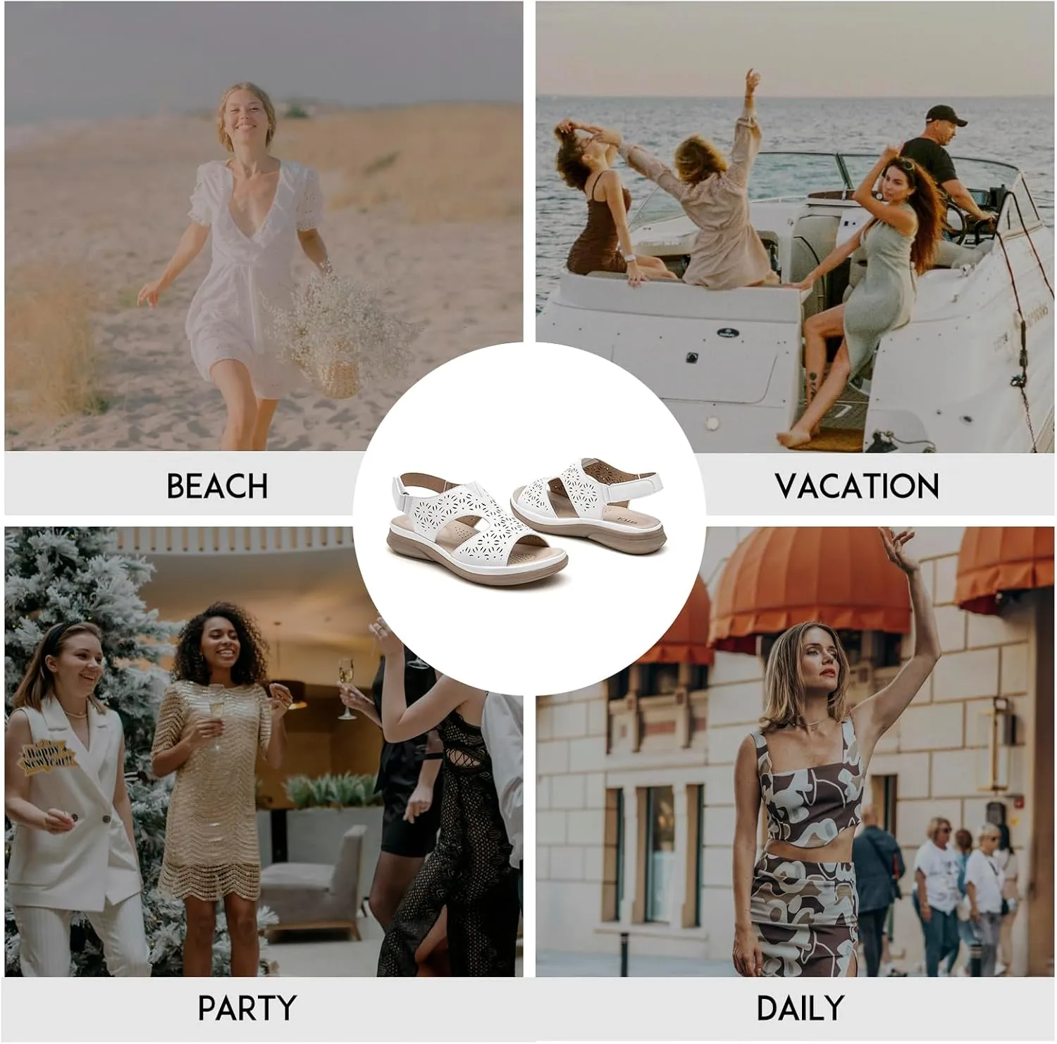 ALLOT Women's Comfortable Orthotic Arch Support Sandals Wedge Beach Walking Sandals Adjustable Ankle Strap Open Toe Dressy Summer Shoe