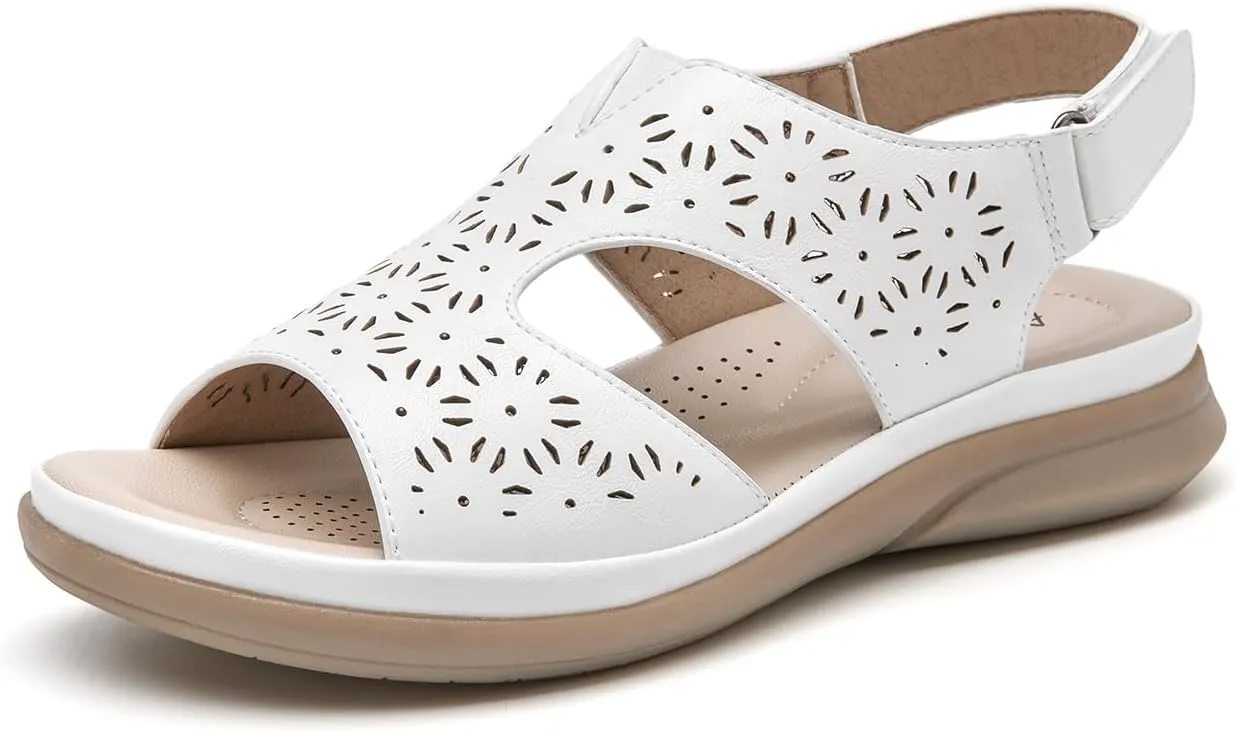 ALLOT Women's Comfortable Orthotic Arch Support Sandals Wedge Beach Walking Sandals Adjustable Ankle Strap Open Toe Dressy Summer Shoe