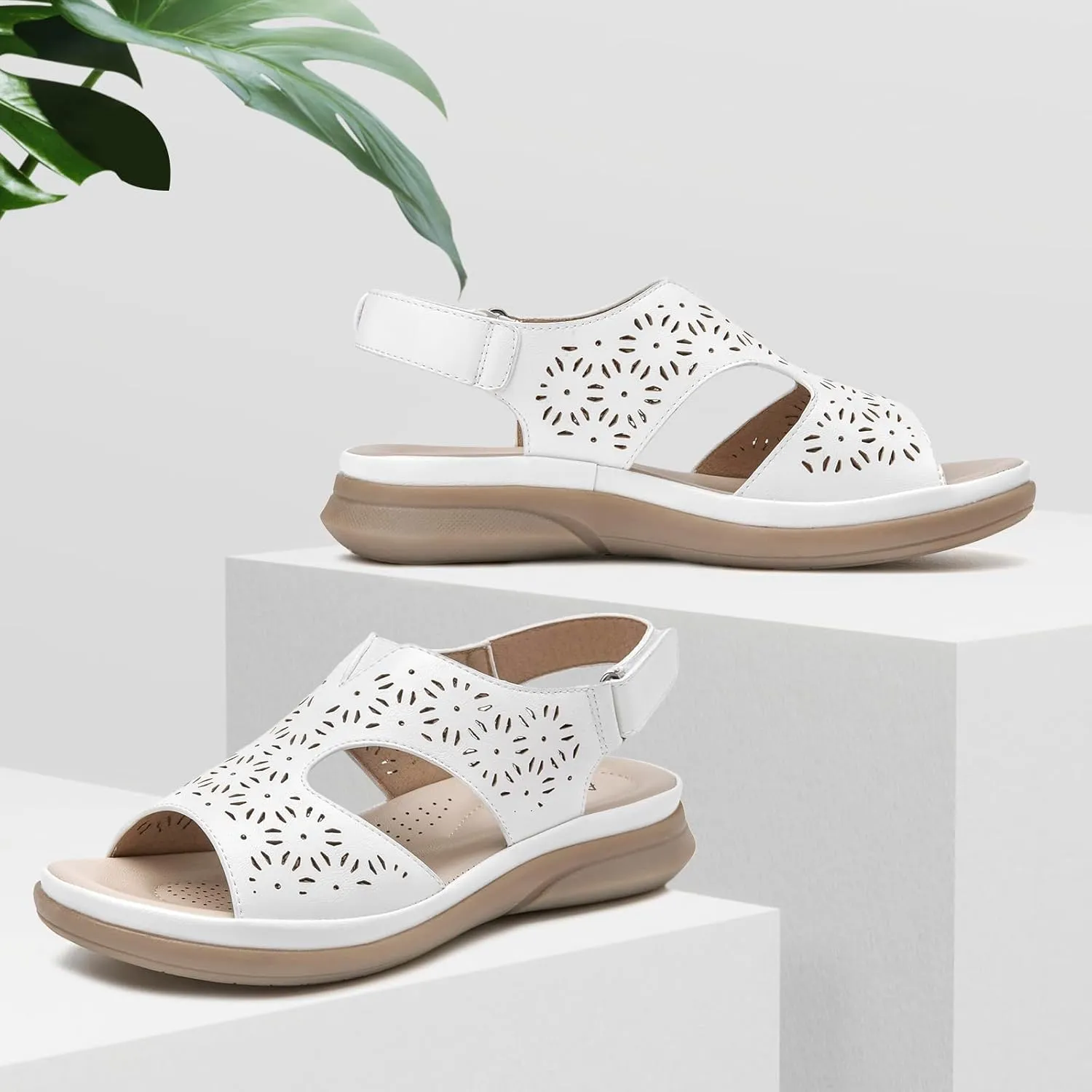 ALLOT Women's Comfortable Orthotic Arch Support Sandals Wedge Beach Walking Sandals Adjustable Ankle Strap Open Toe Dressy Summer Shoe